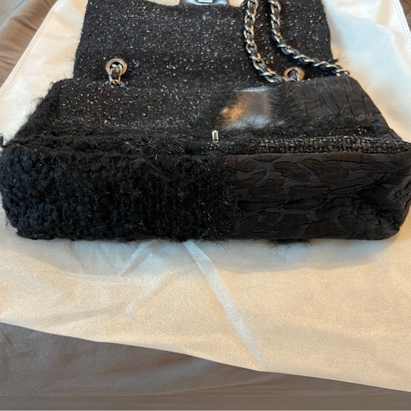 Chanel Vintage Black Patchwork Tweed Leather Classic Flap Shoulder Bag - Picture 10 of 10